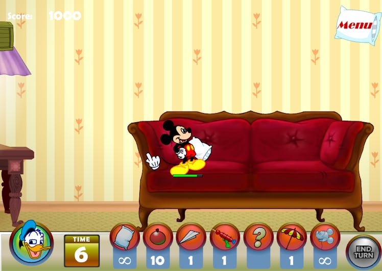 These Disney Channel games you play online include a pillow fight with Mickey, Donald, and Goofy.