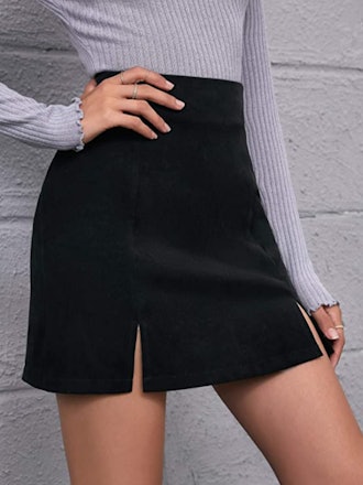 WDIRARA Split Hem Zip Back Mini Skirt