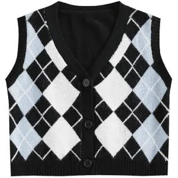 Plus Size V Neck Argyle Pattern Sweater Vest 