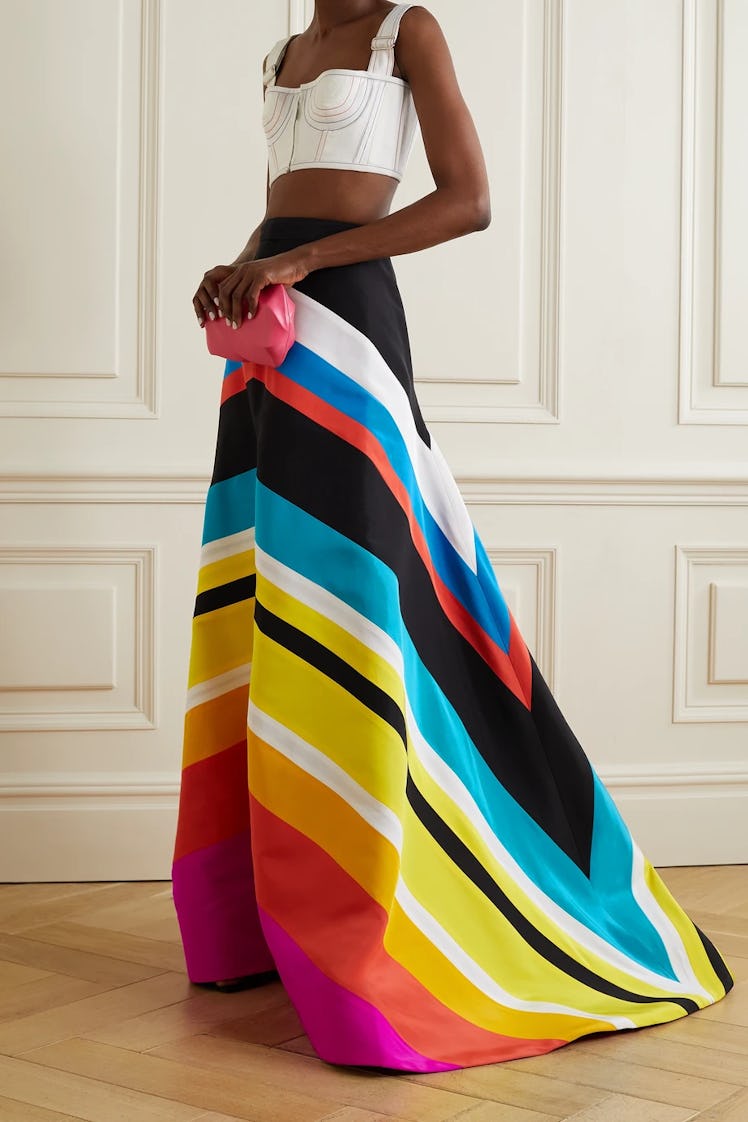Trumpet Striped Silk-Faille Maxi Skirt