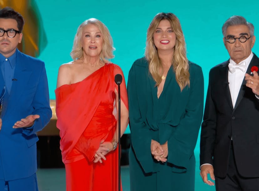 The 'Schitt's Creek' cast presenting at the 2021 Emmy Awards.