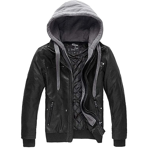 Wantdo Faux Leather Jacket With Removable Hood
