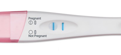Up close photo of positive pregnancy test