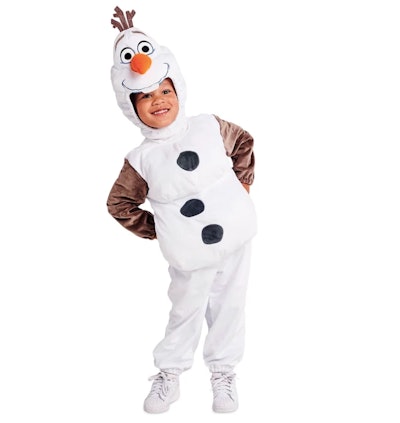 Toddler dressed as Olaf from the movie Frozen