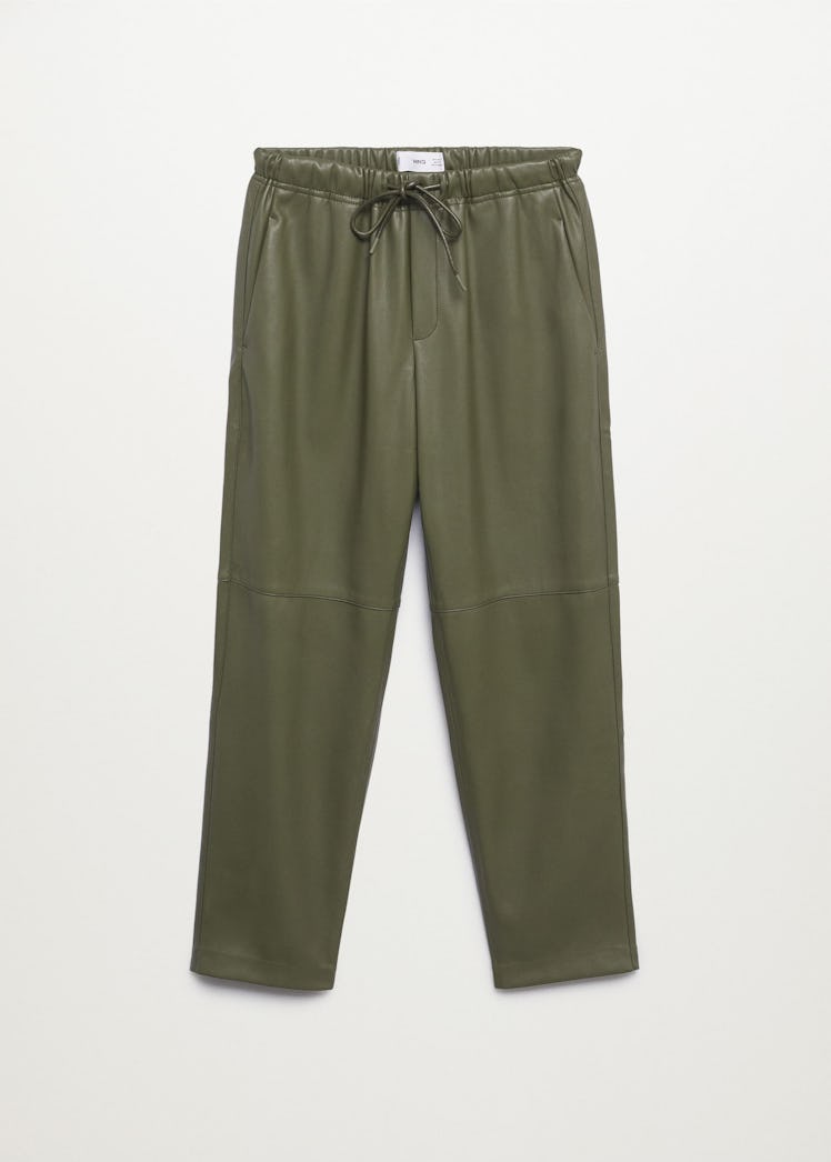 Leather-Effect Elastic Waist Trousers