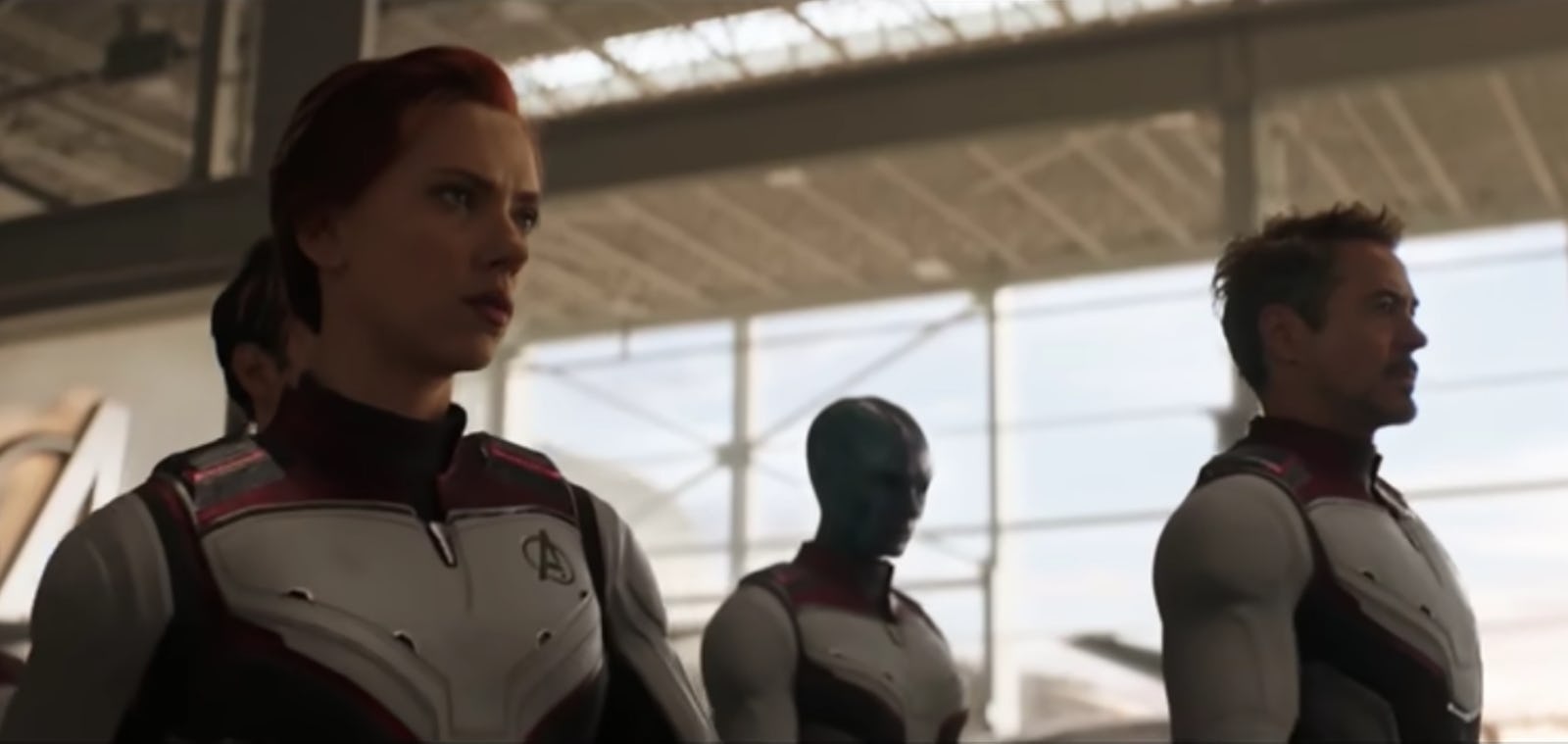 A still from the movie &lsquo;Avengers: Endgame," with Black Widow, Nebula, and Iron Man walking.