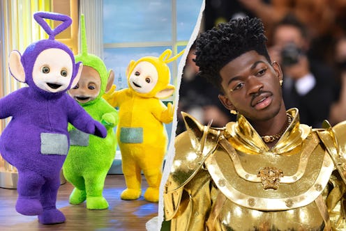 The Teletubbies on This Morning / Lil Nas X at the 2021 met gala wearing a gold suit of armour