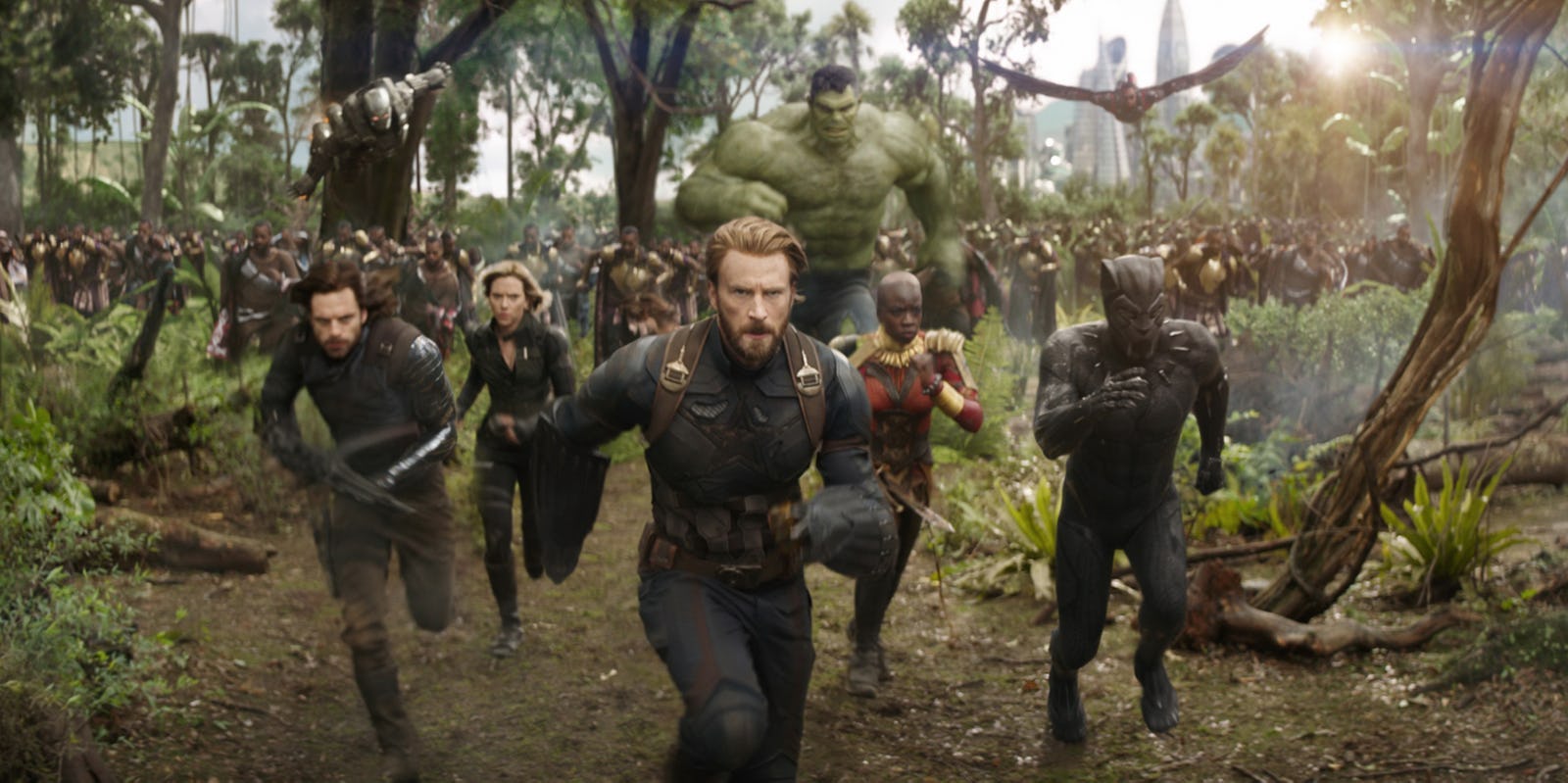 A still from &lsquo;Avengers: Infinity War,&rsquo; with Captain America leading several Avengers against Thanos&rsquo;&hellip;