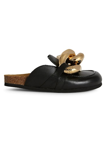 Chain Leather Loafer Mules