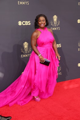 Uzo Aduba arrives on the red carpet for the 73rd Annual Emmy Awards taking place at LA Live on Sunda...