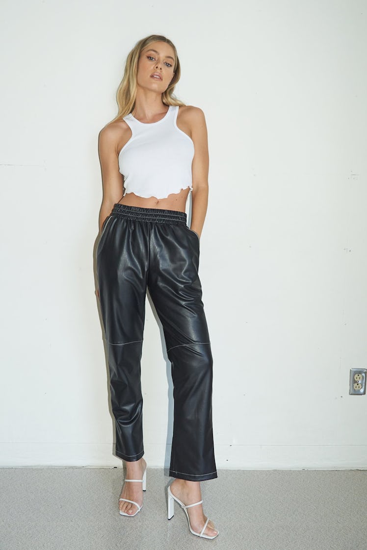 Faux Leather Contrast Seam Pant