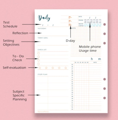 Daily study schedule planner