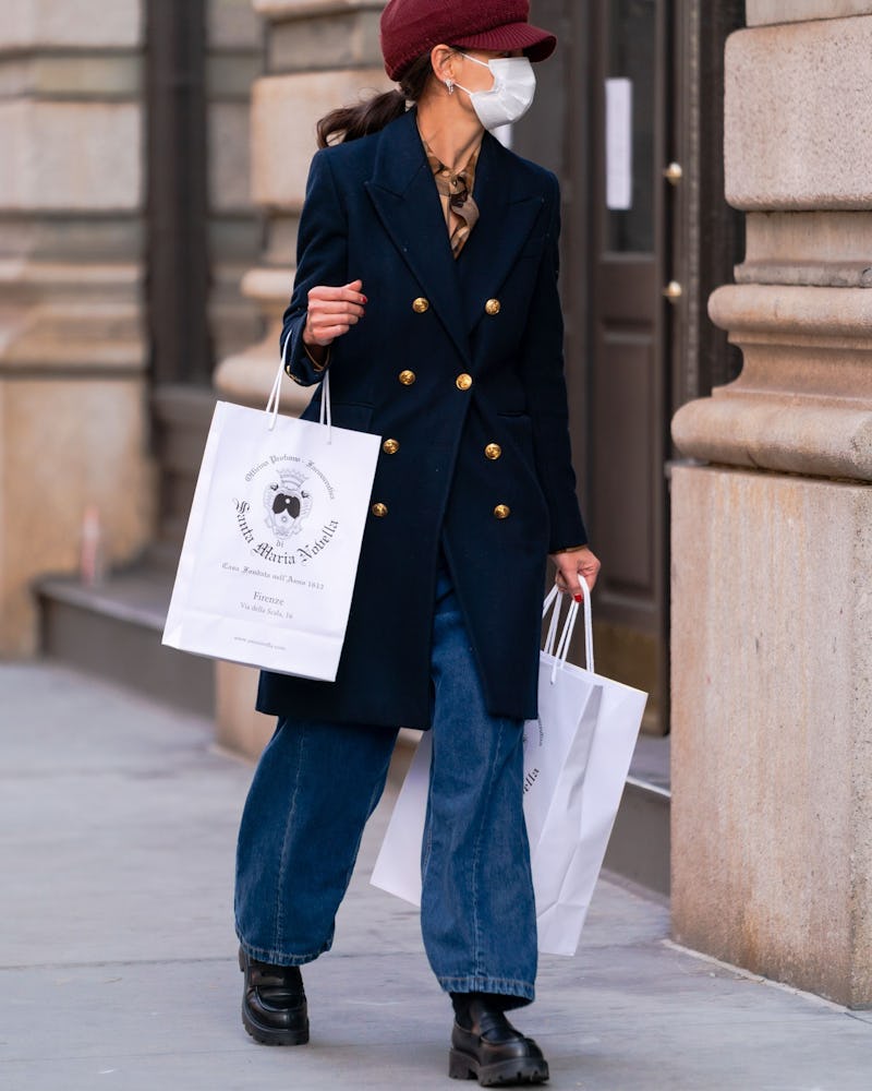 Katie Holmes is seen in SoHo on January 25, 2021 in New York City. 