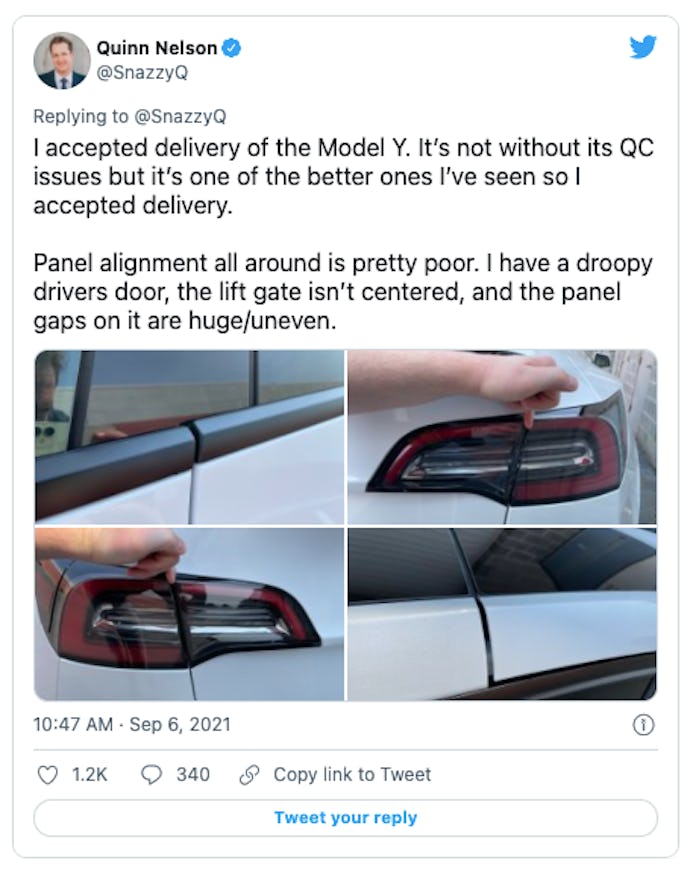 Tesla is known for delivering vehicles with poor build quality.