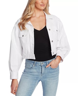 CeCe Puff-Sleeve Cropped Denim Jacket