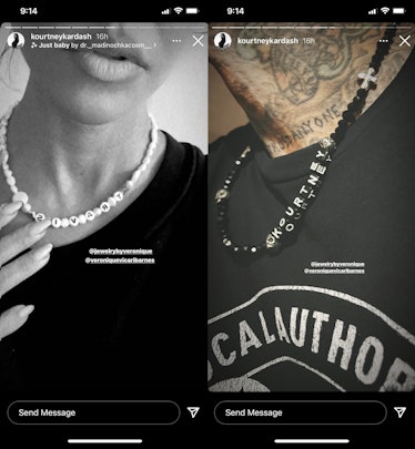 Kourtney Kardashian and Travis Barker's matching name necklaces are adorable.