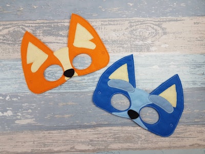 These felt costume masks can be used to make 'Bluey' Halloween costumes for girls.