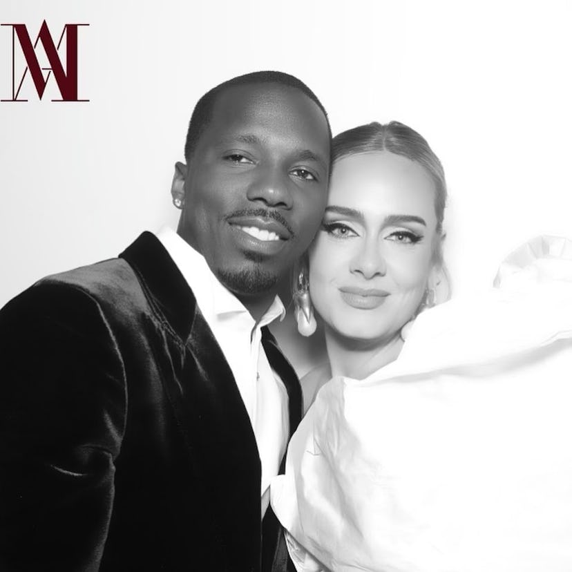 Adele and boyfriend Rich Paul posing together at a wedding