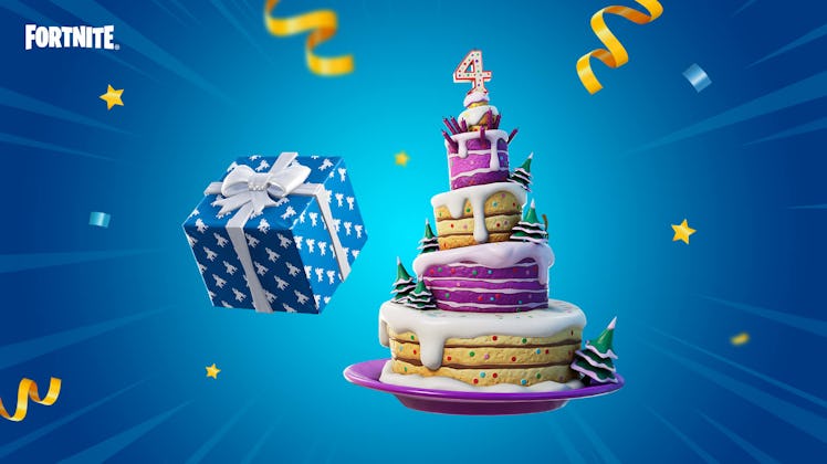 fortnite birthday 2021 cake and presents