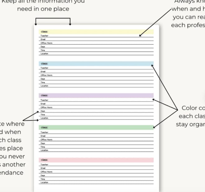 Class tracker study schedule