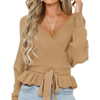 ZESICA Knitted Wrap Top