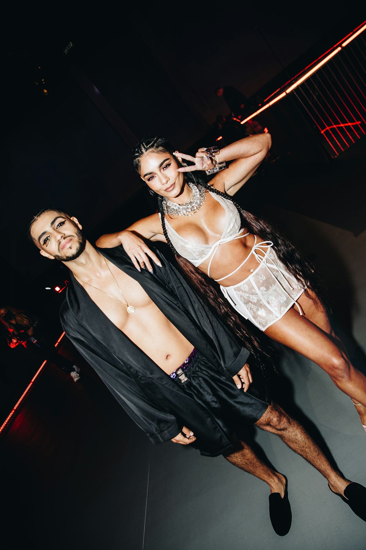 Mena Massoud and Vanessa Hudgens behind the scenes of Savage x Fenty Vol. 3