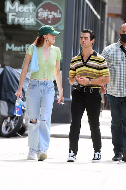 Joe Jonas and Sophie Turner Street Style Outfits - Joe Jonas Heron Preston  Denim Jacket