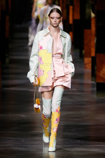 A model walks the runway during the Fendi fashion show during Milan Women's Fashion Week Spring/Summ...