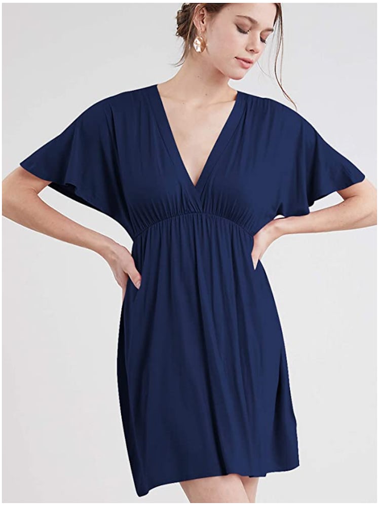 Lock and Love Women's Short Sleeve Deep V Neck Dress 