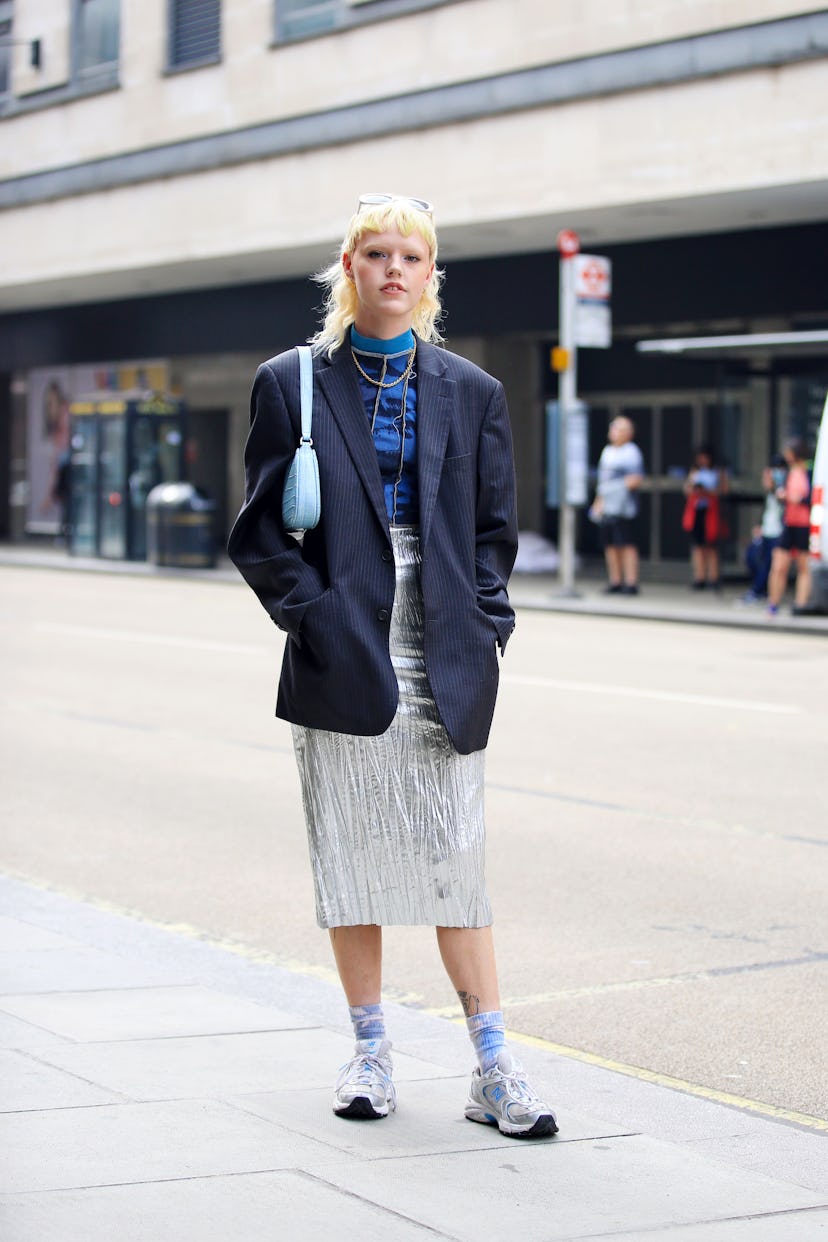 Street style at London Fashion Week Spring 2022.