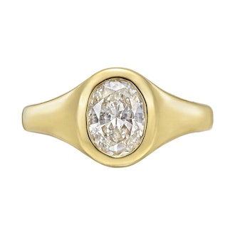 18K Yellow Gold & Oval Diamond Gypsy Ring