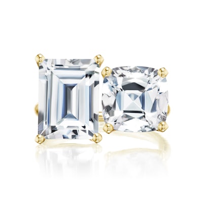 Bold 2-Stone Ring with White Topaz Cushion & Baguette