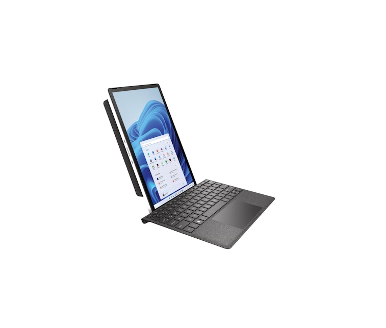 HP 11 inch Tablet PC in portrait mode on a keyboard