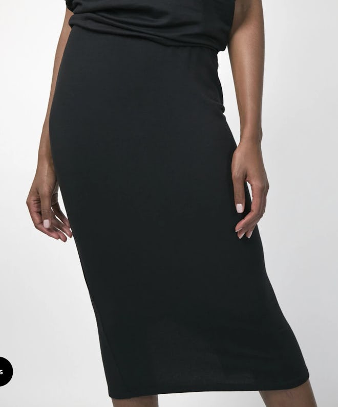 Black midi skirt from sustainable brand, Taylor Jay