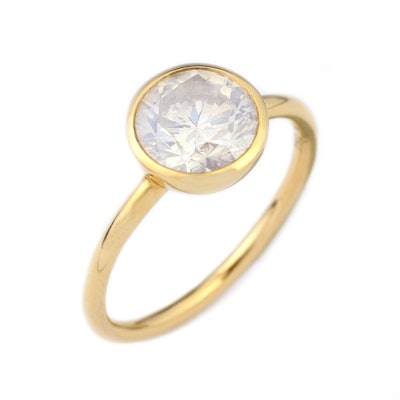 Round Milky Diamond and Gold Ring