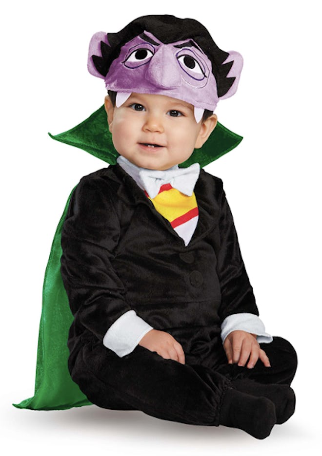 Baby wearing Count Von Count costume