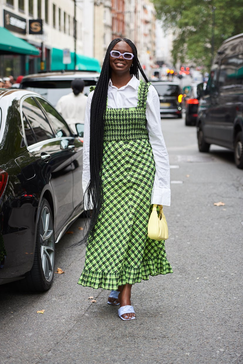 Street style at London Fashion Week Spring 2022.