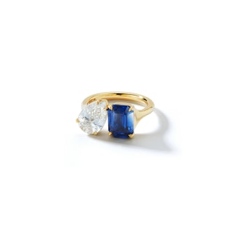 Bespoke Blue Sapphire and Diamond “Kissing” Two Stone Ring