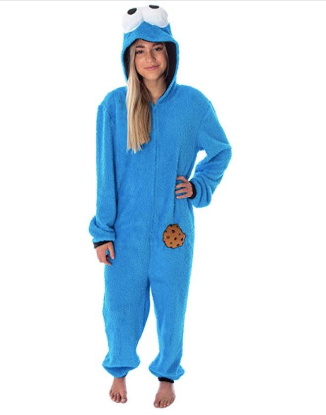 Woman wearing Cookie Monster costume