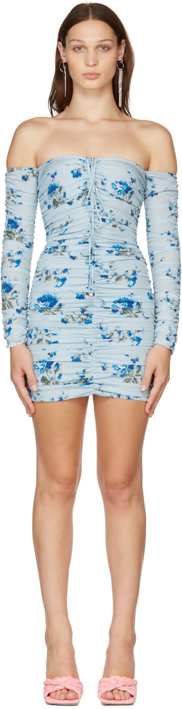 Blue Crepe De Chine Rose Dress from Blumarine, available to shop on SSENSE.