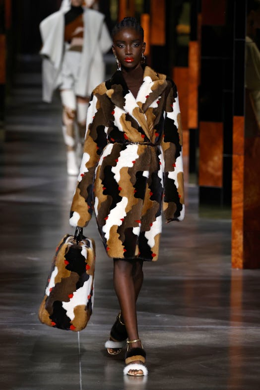  A model walks the runway during the Fendi fashion show during Milan Women's Fashion Week Spring/Sum...