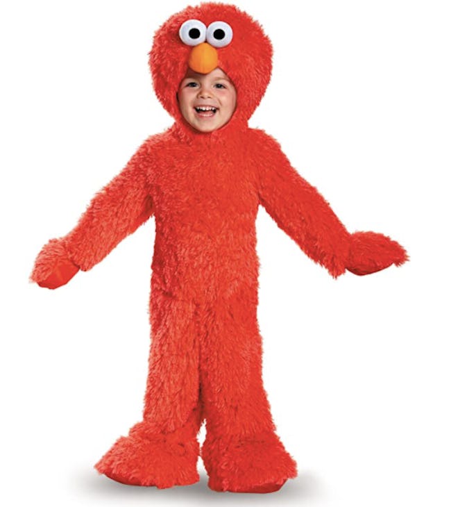 Toddler wearing an Elmo costume