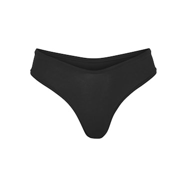 SKIMS cotton jersey dipped thong in color Soot.