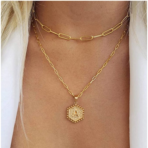 M MOOHAM Dainty Layered Initial Necklaces