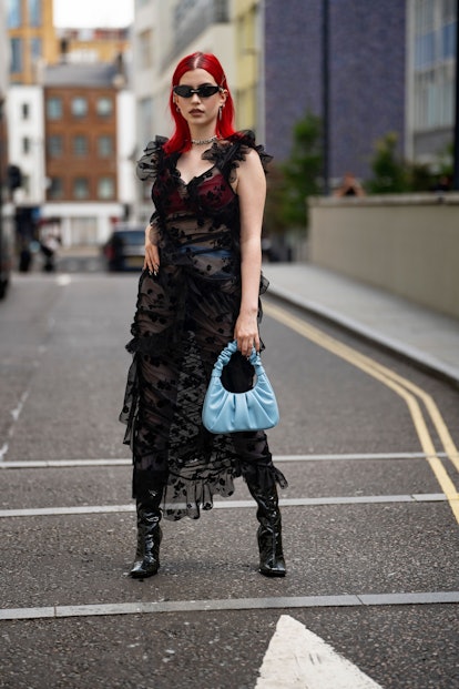 Street style at London Fashion Week Spring 2022.