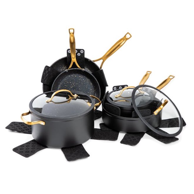 Non-Stick 12 Piece Gold Pots And Pans Cookware Set