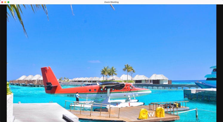 This beach background for Zoom features a private plane. 