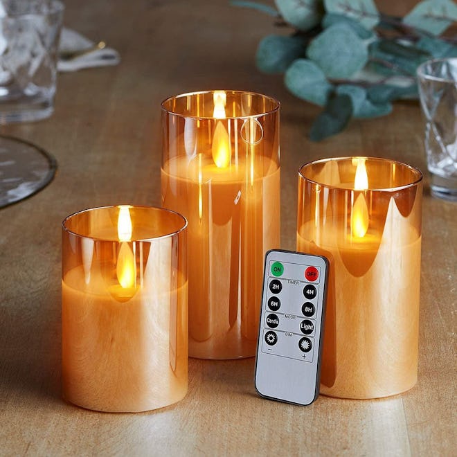 5plots Gold Glass Flickering Flameless Candles (Set of 3)