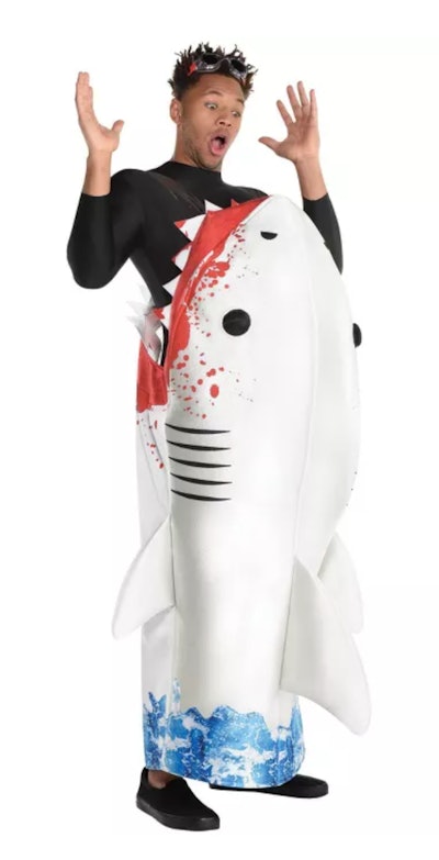 This adult shark survival suit is one funny Halloween costume for men. 