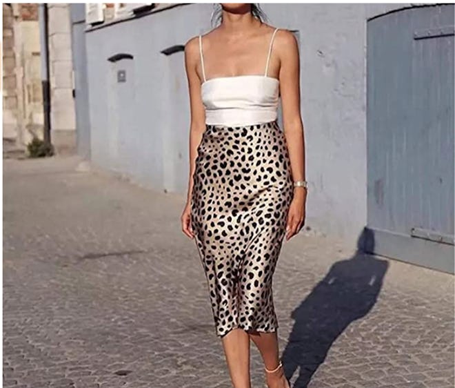 Soowalaoo High Waist Leopard Midi Skirt